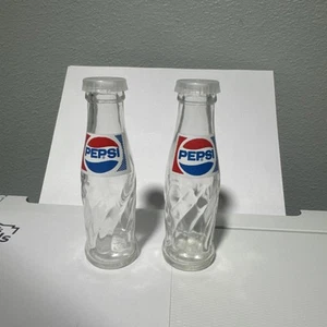Vintage Glass Pepsi Salt and Pepper Shakers, Plastic Pop-Off Tops - Picture 1 of 8
