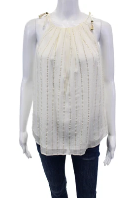 Joie Womens Metallic Silk Striped Round Neck Tank Top Blouse Cream Size S - Image 1 of 2