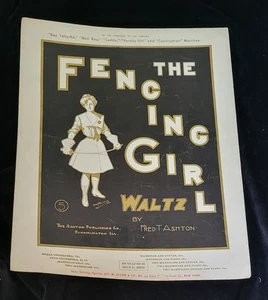 VTG 1902 SHEET MUSIC THE FENCING GIRL WALTZ FRED T ASHTON OWEN REEVES COVER ART - Picture 1 of 3