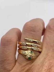 2Ct Round Cut Lab-Created Emerald Snake Wedding Ring 14K Yellow Gold Plated - Picture 1 of 4