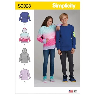 SIMPLICITY 9028 GIRLS & BOYS KNIT TOPS Sewing Pattern Sizes 8 - 16 UNISEX TEENS - Image 1 of 4