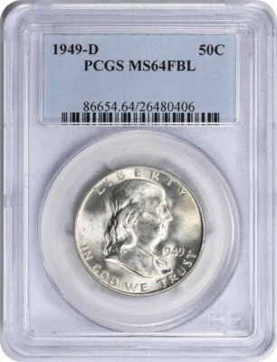 1949-D Franklin Silver Half Dollar MS64FBL PCGS - Image 1 of 2