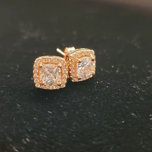 925 Silver Rose Gold Square Studs - Picture 1 of 8