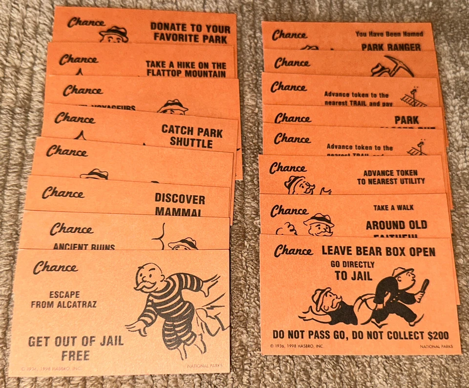 Запасные части 16 карт шансов 2001 издание Monopoly National Park - Изображение 1 из 3