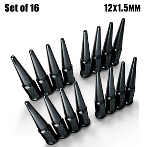 16 Spike Lug Nuts 12x1.5 fit Integra Lancer Focus Prelude CRX Accord Black 4BK2 - Picture 1 of 9