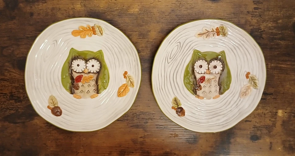  *Cute Owl Kitch* Fall Owls* 2  Canape Plates* Grasslands Road* Ceramic — 第 1/4 张图片