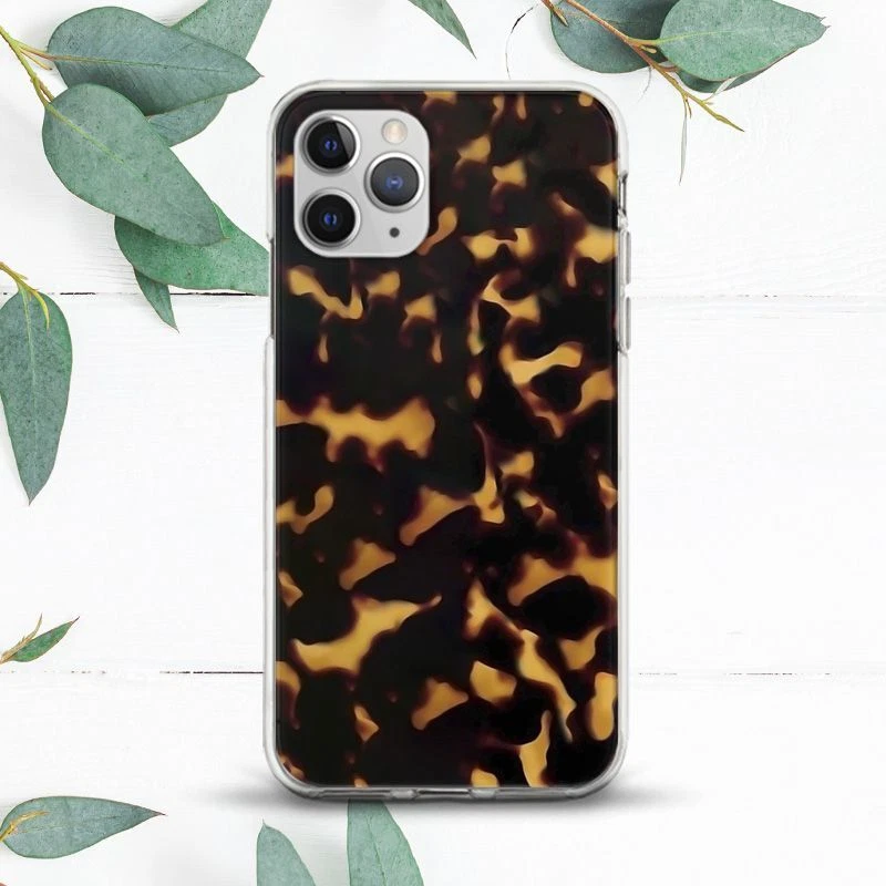 Aesthetic Tortoise Shell Dark Case For iPhone 7 8 X SE 11 12 13 14 15 Pro Max XR - Image 1 of 1