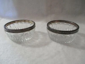 2 Piece Set of Candy/ Nut Clear Cut Glass Serving Bowls w/ Silver Plate Rim Exc - Picture 1 of 5