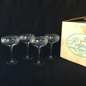 Juego de 4 vasos de champán grabados Reynolds Lead Crystal de Tiffin nuevos - Imagen 1 de 12
