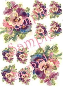 Shabby Chic Handpainted Pansies Waterslide Decals - Picture 1 of 1