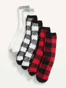 NUEVO CON ETIQUETAS Antiguo Azul Marino Paquete de 3 Calcetines Acogedores Difusos Chenille Mujeres Rojo Negro Búfalo Cuadros NUEVO - Imagen 1 de 4