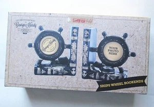 Ship's Wheel Bookends Photo Holders George Hardy 7" Tall Wood 2012 NEW in Box - Picture 1 of 4
