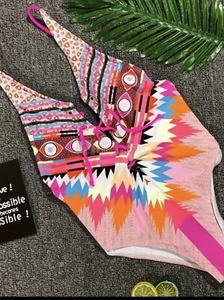 Traje de baño Shein colorido chakra nativo con cordones 1 pieza talla 2x se ajusta como 12/14 - Imagen 1 de 7
