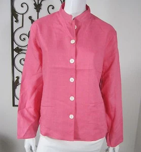 UNIQUE SILK NWT 100% LINEN LINED LONG SLEEVE BUTTON DOWN BLOUSE SIZE 14 PINK - Bild 1 von 8