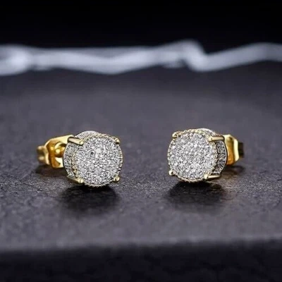 Exquisitos aretes micro pavé enchapados en oro de 14K circonitas cúbicas para hombres y mujeres Foto 1 de 4