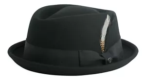 Gamble and Gunn 'New Orleans II' Black Wool Diamond Top Pork Pie Hat - Foto 1 di 7