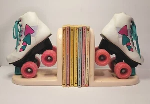 Vintage 1980’s Roller Skate BookEnds Pink White Girls Neon World Sports - Picture 1 of 24
