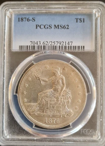 1876 S SILVER TRADE DOLLAR - PCGS - MS62 Cover