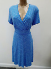NEW HOBBS Jersey Midi Dress Size 16 Blue White Print Fit & Flare Casual
