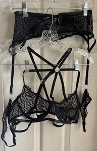 🖤🖤Oh La La Schwarz Bestickter BH & Strumpfband Dessous Set Gr. XL🖤🖤 - Bild 1 von 8