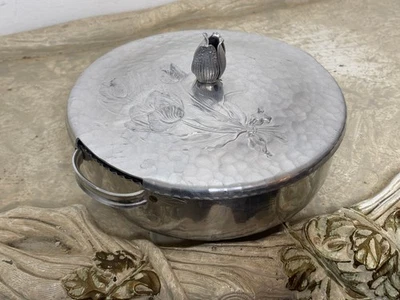 Hand Wrought Creations Lidded Bowl w/ Tulip Motif, Hammered by Rodney Kent- #461 - Image 1 of 4