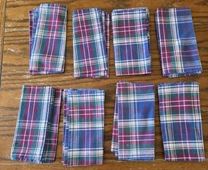 Vintage 8 Cloth Napkins. Multicolor. 17"x17. Plaid. Country Farmhouse - Picture 1 of 5