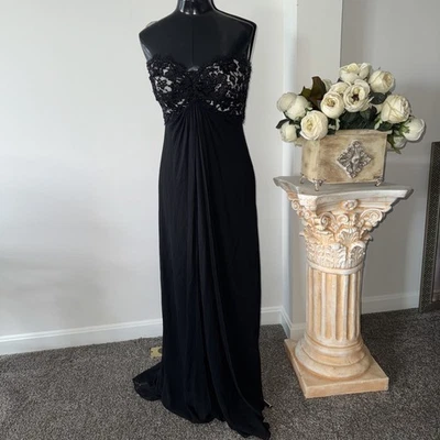 TADASHI COLLECTION EMBELLISH BLACK SILK BALL GOWN Size 6 Eyelash Lace Strapless - Image 1 of 4