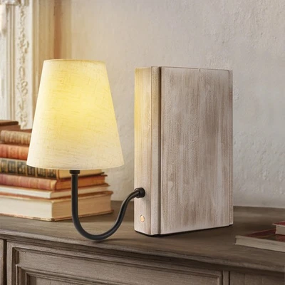 Wooden Bookshelf Lamp with Bulb, Cordless Touch Dimmable Table Lamp with Line... - Image 1 of 4
