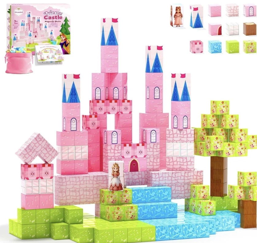 64 Pcs Magnetic Blocks-Princess Castle Collection World,Ages 3-8. NEW. - Image 1 of 4