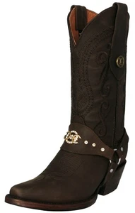 Womens Western Rodeo Boots Brown Snip Leather Mid Calf Pull On Removable Strap - Picture 1 of 5