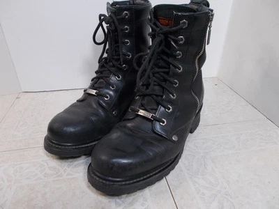 Harley-Davidson Men's Leather Black Motorcycle Boots Size 8.5 Lace Up Side Zip - Image 1 of 4