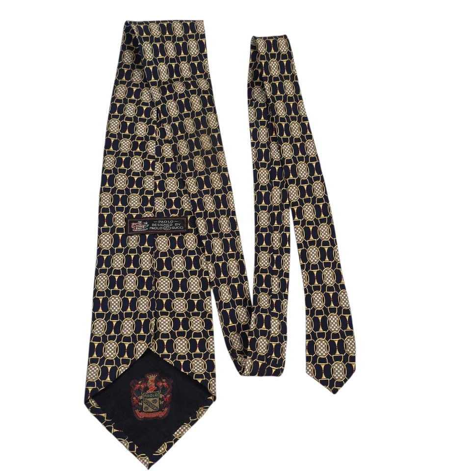 Paolo Gucci 男式领带蓝色金色丝绸均码编织马位经典时尚 — 第 1/4 张图片