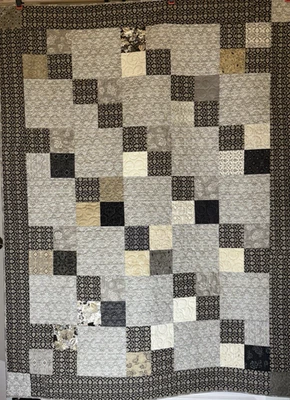 Edredón de regazo hecho a mano, negro, crema y bronceado, edredón doble tamaño completo 54x72 Foto 1 de 4