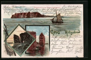 Lithographie Helgoland, Bootspartie mit Eris Hörn und Mönch 1898  - Picture 1 of 2