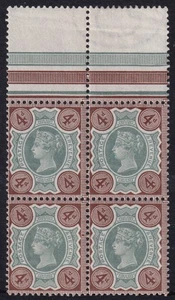 1887 JUBILEE SG205a 4d GREEN & DEEP BROWN BLOCK OF 4 UNMOUNTED MINT K33(2) - Picture 1 of 2