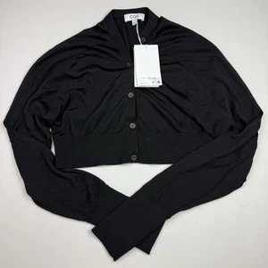 New COS Button Down Cropped Cardigan Sweater Wool Blend Women’s M Black - Picture 1 of 13