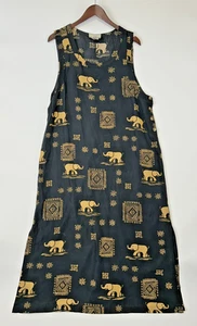 Vintage Ty Wear Womens Safari Maxi Dress Size 16 African Elephant Lyocell Travel - Picture 1 of 14