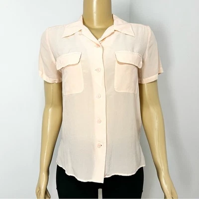 Y2K Jaclyn Smith светло-розовый шелк блузка с коротким рукавом на пуговицах рубашка средний - Изображение 1 из 4