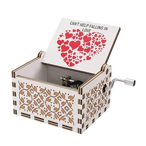 Wooden I Love You Music Box “Can’T Help Falling in Love”Engraved Hand Crank Mini - Picture 1 of 8