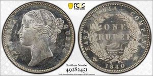 1840 India Silver Rupee Coin PCGS MS 63 - Picture 1 of 2