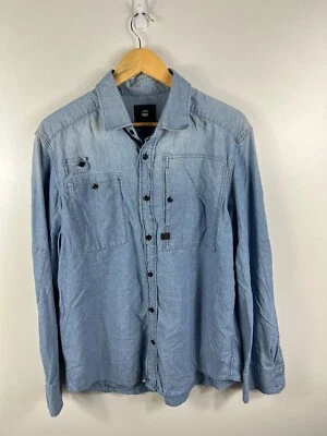 G Star Raw Dark Blue Denim Shirt Black Stud Buttons Large L  Western Style - Image 1 of 4