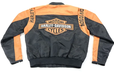 harley davidson mens jacket M black orange bar shield racing bomber riding zip - Image 1 of 4