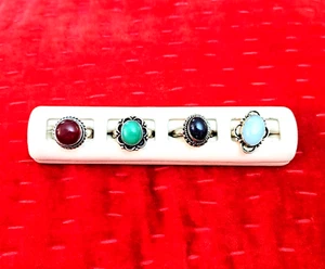 Vintage Lot 4 Sterling Silver Rings Carnelian, Chrysoprase, Sunstone, Chalcedony - Picture 1 of 22