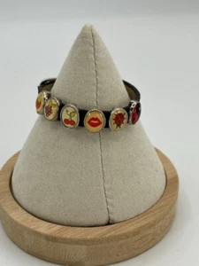 Small Leather Strap Slide Charms Bracelet ,Fruits,ladybu,lips GLOWS - Picture 1 of 7