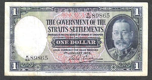 1935 asentamientos del Estrecho 1 dólar ~ P-16b ~ Puerto Rey Jorge V ~ muy buen grado - Imagen 1 de 2