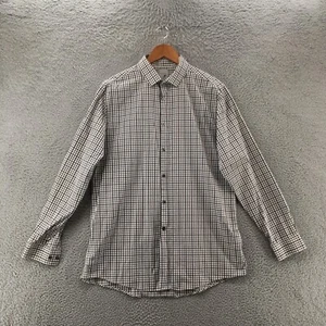 J Ferrar Super Slim Fit Long Sleeve Shirt Womens Large White Grey Plaid Collared - Picture 1 of 10