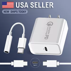 Wall Phone Charger TypeC Cable USB-C to 3.5mm Aux Jack Adapter Earphone Cable - Picture 1 of 39