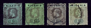 NIGERIA — SCOTT 8, 8a, 8b, 8c — 1915-20 KGV 1/- EDICIÓN, 4 TONOS — USADO — SCV $132 - Imagen 1 de 2