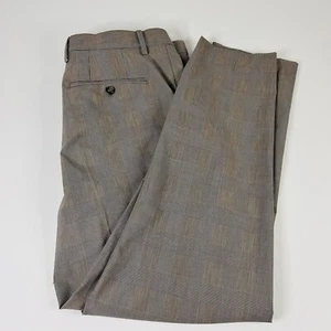Zara 34 x 29 Wool Blend Dress Pants Flat Front Beige Glen Plaid - Picture 1 of 6