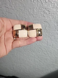 Vintage Gold-Tone Enamel Statement Givenchy Paris Large Clip-On Earrings - Picture 1 of 6